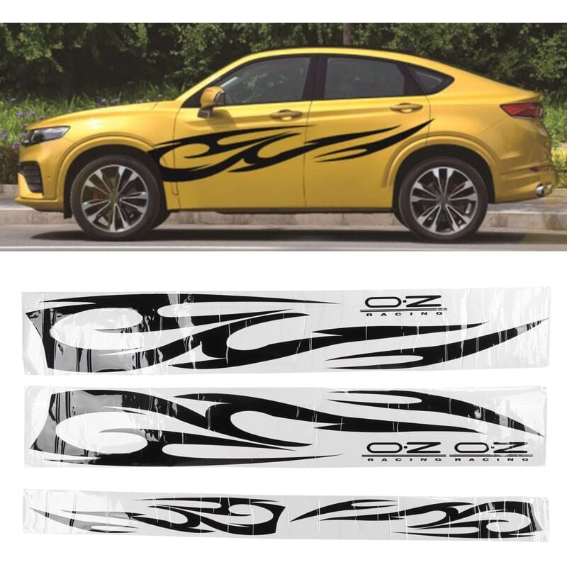 Zoternen - Autocollants latéraux de carrosserie de voiture, autocollants à rayures en pvc, 3 pièces, autocollants de carrosserie de voiture,