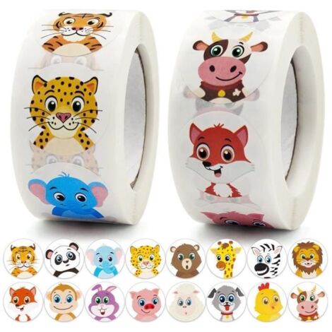 Autocollants - Lettres Adhésives - 1000 Pcs - Ronds - Animaux - Récompense