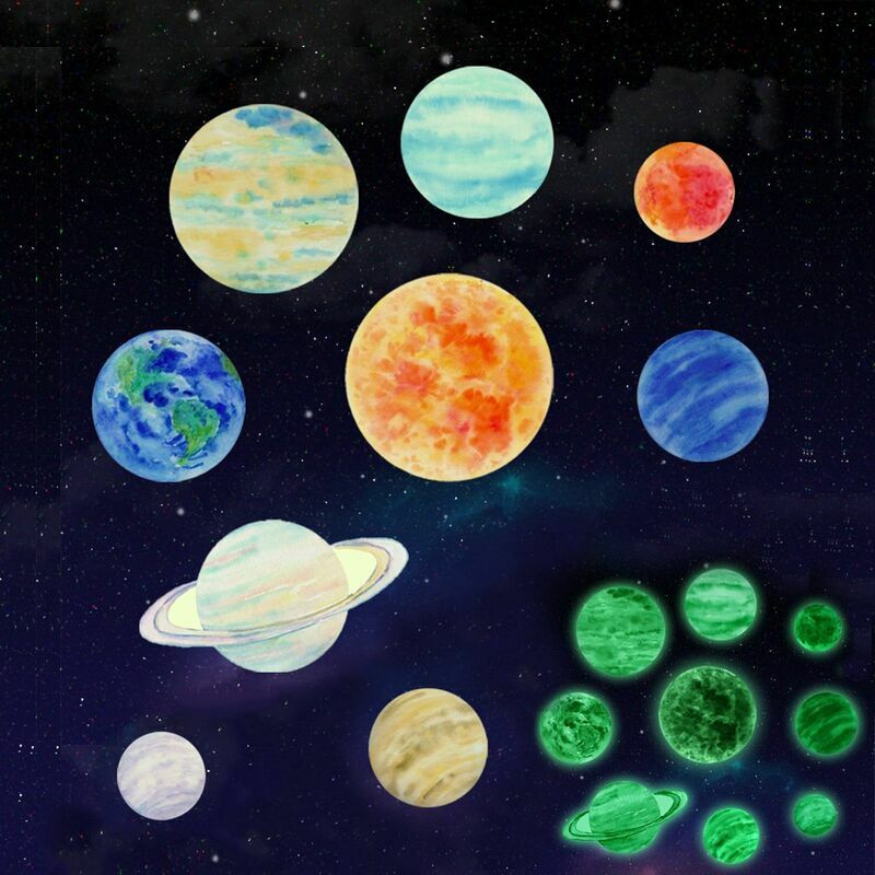 Autocollants Lumineux 9pcs Étoiles Lumineuses Planètes Système Solaire Planètes Fluorescentes Stickers Muraux Décoration De Plafond Autocollants pour