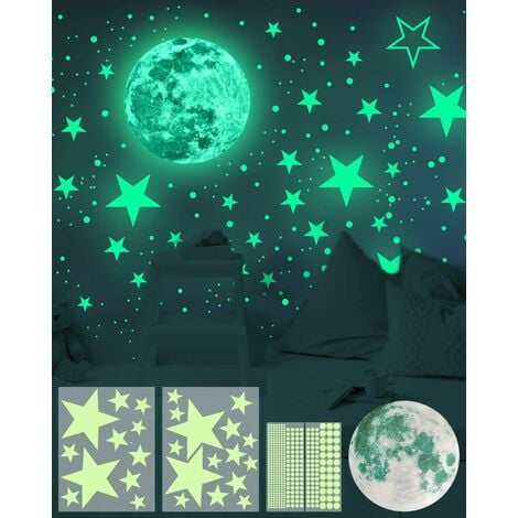 3d Mur Bright Star, 201pcs Star Stickers Phosphorescent Ceiling Fluorescent  Enfants Bright Moon Pour La Décoration des Chambres