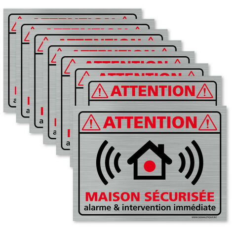 Autocollants Alarme Lot de 8 stickers Alarme Sécurité Protection  Vidéosurveillance 8 x 6 cm résistants UV et pluie Matière Aluminium