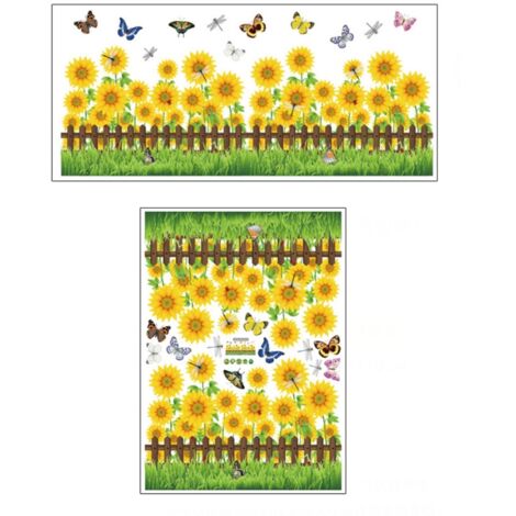 Autocollants Mural Fleurs Tournesol PVC pour Salle de Bain et Chambre Enfant Déco