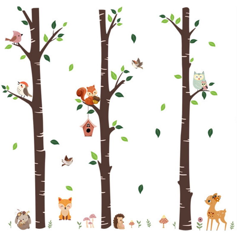 Autocollants muraux animaux de la forêt, grands arbres, branches, autocollants pour fenêtres en verre, décoration de salon, chambre à coucher,