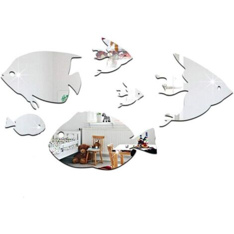 Autocollants muraux créatifs en acrylique, poissons tropicaux sous la mer, décoration d'intérieur 3D pour enfants (argent B)