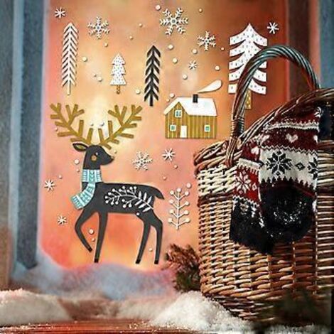Autocollants muraux de Noël SZTXJ, motif cerf, décorations murales, accessoires de décoration pour les fêtes de fin d'année, autocollants pour la maison, 27 x 2 pouces.