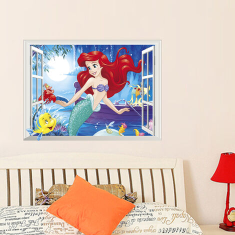 Autocollants muraux de petite princesse sirène en 3d, décoration de la maison, chambre d&39enfant, fille, mignon, affiche murale, cadeau,3