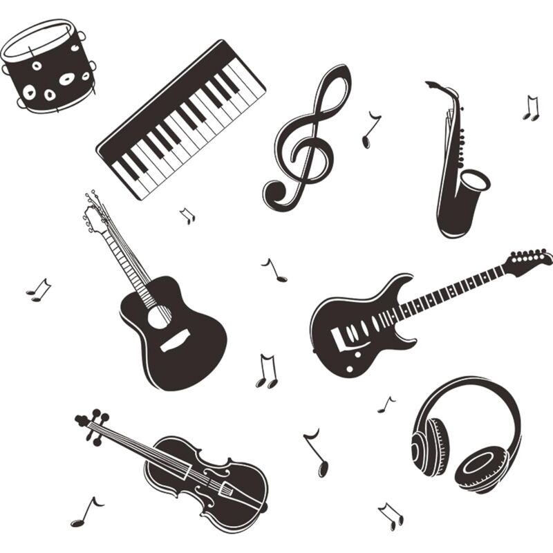 Autocollants muraux décoratifs musicaux Autocollants muraux musicaux Autocollants muraux musicaux Guitare Piano Notes de musique Autocollants muraux