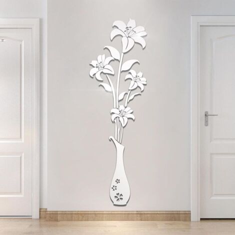 Autocollants muraux miroir – Autocollants muraux 3D en forme de fleur pour salon, chambre à coucher, décoration murale pour arrière-plan TV et toile de fond de canapé (120x37)