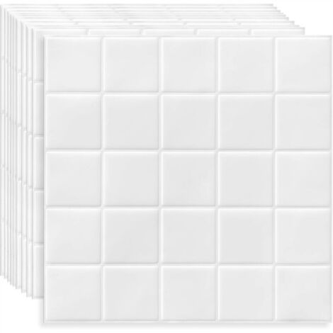 Autocollants muraux pour carrelage de cuisine et salle de bain blancs (10 pièces, 25 x 25 cm)