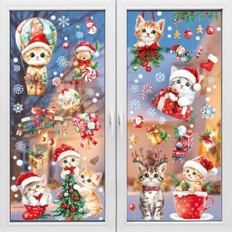 Stickers Noel Fenetre Aquarelle - Decoration Noel Fenetre Statique