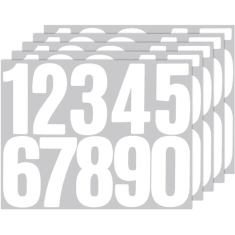 Autocollants numérotés réfléchissants en vinyle blanc – Lot de 5 feuilles (0 à 9), 8 cm, étanches – Pour boîte aux lettres et résidence