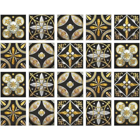 Autocollants pour Carrelage Mural, Triumph 20 Pièces Autocollants pour Carrelage Autocollants de Décoration Autocollants pour Carrelage Rétro Autocollants pour Carrelage Carreaux de Ciment pour Salle
