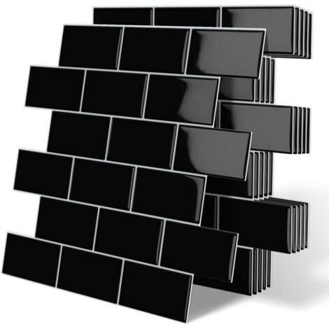 Autocollants pour carrelage noir 30,5 x 30,5 cm, 6 feuilles, autocollants muraux imperméables et résistants à l'humidité pour cuisine et salle de bain