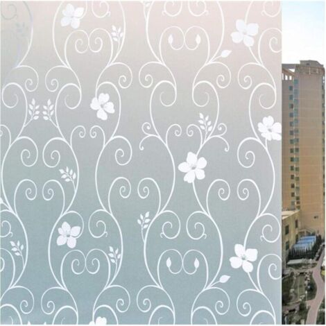 Autocollants pour fenêtre 45 x 100 cm - Verre opaque givré - Motif fleur en fer forgé - blanc