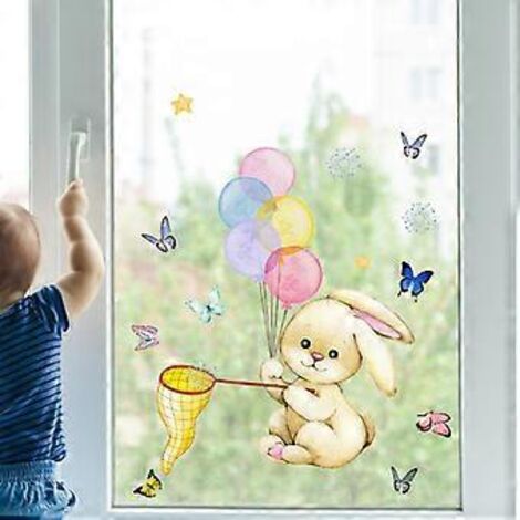 Autocollants pour fenêtres - 1 adorable autocollant décoratif statique en forme de lapin pour empêcher les oiseaux de se cogner contre vos fenêtres