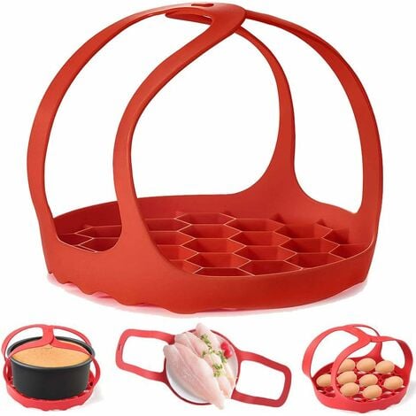 FEI YU Autocuiseur Sling, Silicone Sling Bakeware 6Qt/8Qt Instantané Pot/Ninja Foodi/Multi-Fonction Cooker Anti-échaudage Ustensiles de Cuisson à Vapeur Lifter Rack,Sans BPA Silicone Egg Vapeur Rack(Rouge)-F
