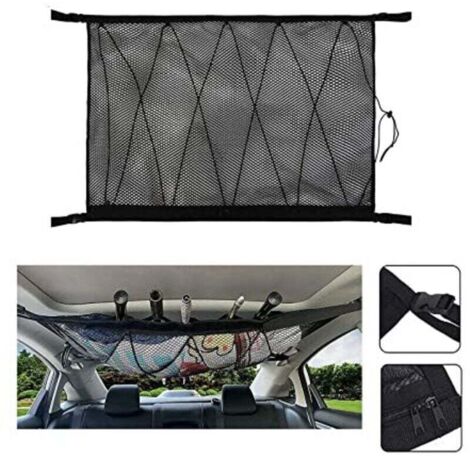 Autodach-Aufbewahrungsnetz, multifunktionaler Organizer mit Reißverschluss, universelle Auto-Gepäcktasche für vier Dacharmlehnen für SUV, Van (Kordelzug)