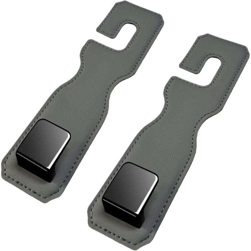 Image of Autohaken, Set mit 2 Lederhaken für Autositzlehnen, Autokopfstützenhaken (Grau)
