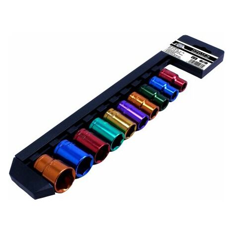 Autojack 10 Piece Socket Set Multi Coloured, 1/2 Square Drive Metric Standard Sockets, Corrosion Resistance