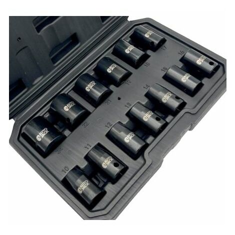 Autojack Impact Socket Set 1/2 13 Piece Sq Drive 10-24mm Universal Metric Impact Sockets for DIY, Professional Car Repair Tool, Chrome Vanadium Steel, Includes Plastic Case