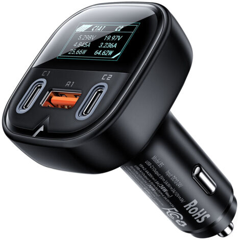 Autoladegerät mit Display 2x USB-C 1x USB 101W Power Delivery QC 4.0 schwarz