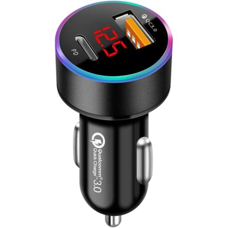 Autoladegerät USB C PD & QC3.0 Schnelles Autoladegerät USB A Zigarettenanzünder-Adapter für Telefon 13 12 11 Pro Max X XR XS, Samsung, Huawei, Tablet