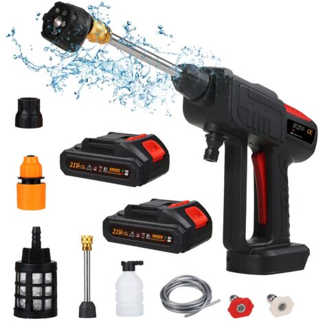 Autolavaggio ad alta pressione da 300 W, rubinetto autoadescante multifunzionale senza fili con ugello 6 in 1 per casa, giardino e veicolo.