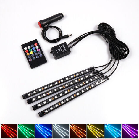 Autolichter, 4-teilige Auto-LED-Innenbeleuchtung, 72 LEDs, mehrfarbige Auto-Innenbeleuchtung mit Sound-Active-Funktion und kabelloser Fernbedienung, DC 12 V, CMODIHI