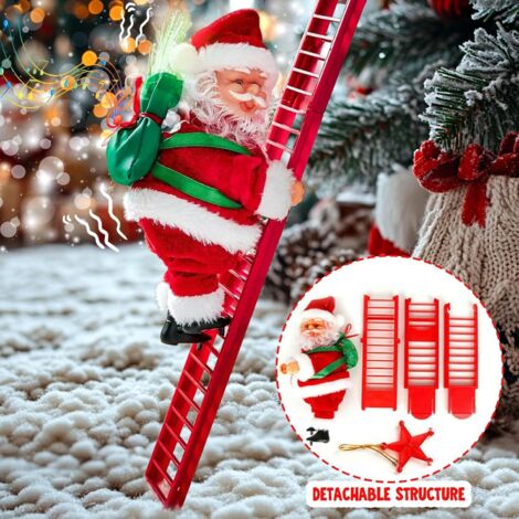 Automa natalizio arrampicatore su una scala di corda, Babbo Natale luminoso e musicale che si arrampica l Babbo Natale, Babbo Natale Decorazione interna/esterna per casa Bar Regalo per bambini F La te