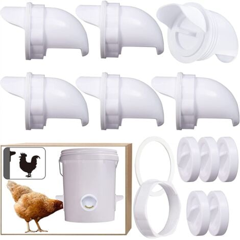 Automatic Chicken Feeder, with 6 Ports and Hole Saw, Rainproof, No Waste Chicken Feeder, Suitable for Buckets, Pails, Boxes, Troughs, Zero Waste Chicken Feeders