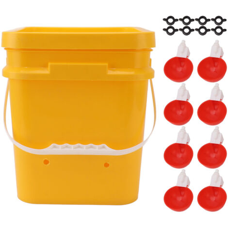 Automatic Chicken Waterer Cup with 12L Handheld Barrel Poultry Drinking Equipemnt for Goose Duck Bucket + Big Red Bowl + Black Screws