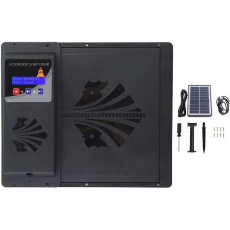 Automatic door shelter with solar energy, USB, programmable LED timer and 3 power modes, horizontal view, color black