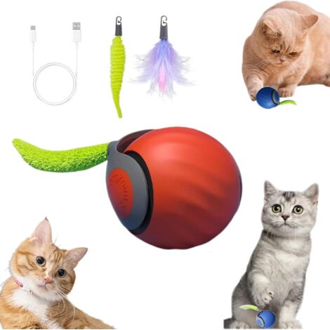 Automatic Electric Cat Toy Ball - Featuring Two Wiggly Tails, USB Rechargeable with Extended Battery Life, Stimulates Feline Hunting Instincts, Specially Designed Rolling Ball Toy To Keep Indoor Cats