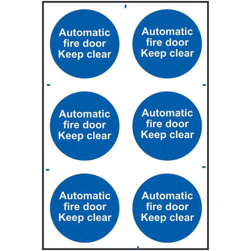 Spectrum - Automatic Fire Door Keep Clear' Sign 100mm x 100mm 6 Per Sheet