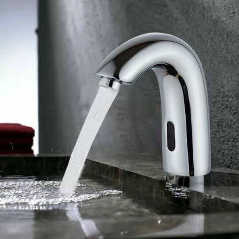 Automatic Infrared Sensor Faucet Sink Faucet Bathroom Cold Water Faucet Silver