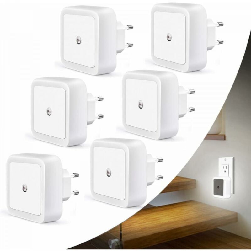 Automatic led Night Light Plug in, 6 Pack, Kids Night Light with Light Sensor, Plug in Night Light for Bedroom - White