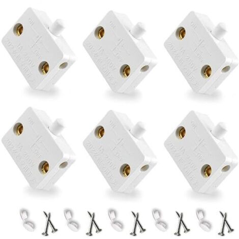 Automatic Momentary Contact Light Switch for Cupboard Doors, 6-Piece Set, White