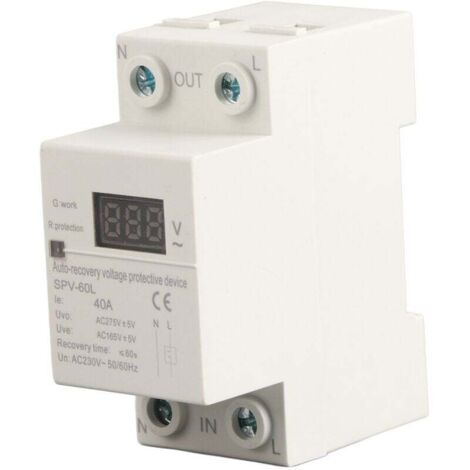 Automatic Recovery Overvoltage and Undervoltage Protection Device 230V 40A with Voltage Display and Indicator Light DIN Rail Mount