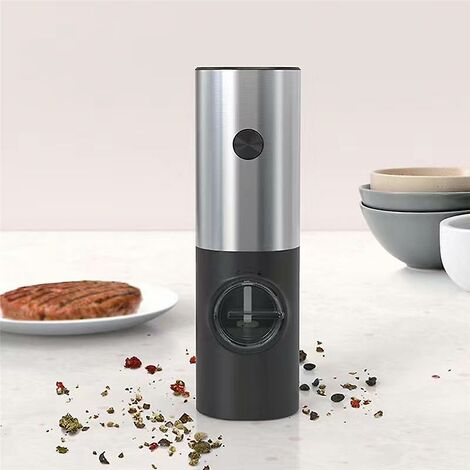 Stainless Steel Push Button Salt and Pepper Grinder Set, Single Hand Pump  and Grind Mills, Modern Design Refillable Thumb Press Shakers