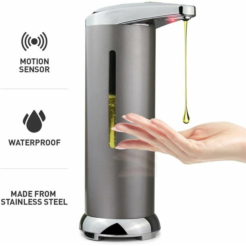 Hoopzi - Automatic Soap Dispenser With Inco.Ukared Sensor In Stainless Steel Touchless Electric Soap Dispenser With Waterproof Base And Visible