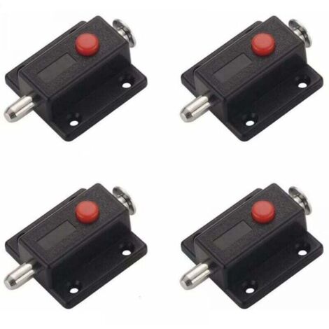 Automatic spring-loaded button safety slide latch for cabinets, interior and exterior door latches for windows, wardrobes, bedrooms, bathrooms - 4 pieces (Black)
