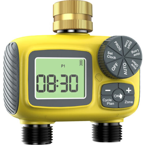 Automatic Watering Timer with 2 Outlets, Timed Irrigation Hose with Brass Inlet, Automatic Watering for Garden, IP55 Waterproof Digital Irrigation Timer System