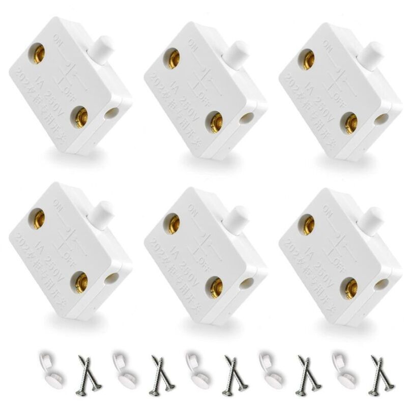 Automatique Pour Interrupteur D'Éclairage Porte Placard Contact Momentané Interrupteurs 6Pièce Cupboard Doors Commutateur D'Armoire Blanc