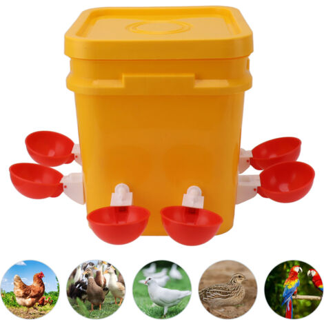 Automatische Geflügeltränke mit 12-Liter-Reservoir, robustem, auslaufsicherem Becher für Hühner, Enten, Gänse, 8-teiliges Set (Rot) + schwarze Schrauben