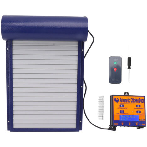 Automatische Hühnerstalltür aus Aluminium, programmierbarer Hühnerstalltüröffner mit Timer, Lichtsensor, Fernbedienung, 3 Modi, blau