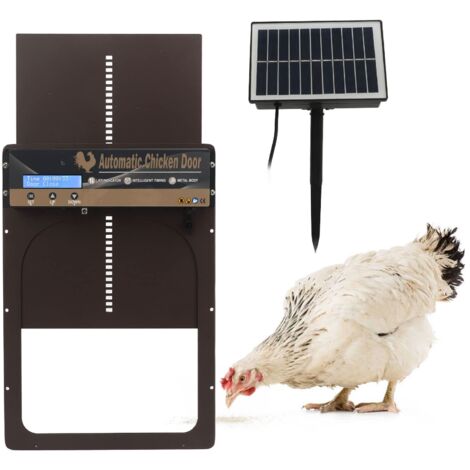 Automatische Hühnerstalltür, Lichterkennung, Timing, Fernbedienung, Solar, 3-in-1-Hühnerstalltür für Zuchtbetriebe, braun