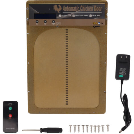 Automatische Hühnerstalltür mit Lichtsensor, Fernbedienung, LED-Anzeige und Batteriebetrieb – Automatische Stalltür, 100–240 V, vergoldeter US-Stecker