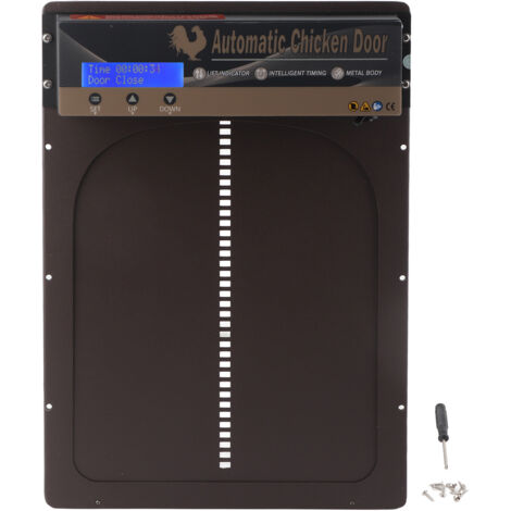 Automatische Hühnerstalltür mit Zeitschaltuhr, Aluminiumlegierung, HD-LED-Bildschirm, batteriebetrieben, automatisches Tor für landwirtschaftliche Betriebe, braun