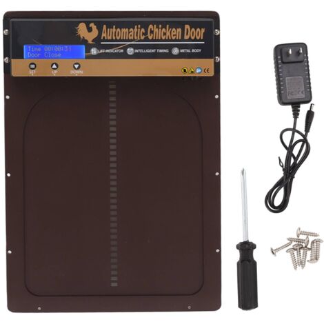 Automatische Hühnerstalltür mit Zeitschaltuhr und Notstromversorgung – Automatisches Öffnungs-/Schließsystem für Geflügel – Stromversorgung: 100–240 V – Farbe: Braun