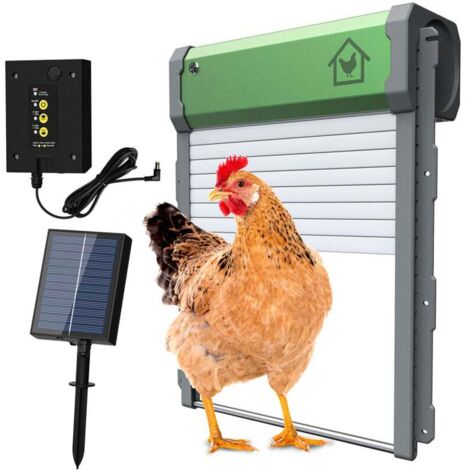 Automatische Hühnerstalltür, solarbetriebener Hühnerstalltüröffner mit Zeitschaltuhr und Lichtsensor, wetterfeste, einklemmsichere Aluminium-Hühnerstalltür mit Fernbedienung